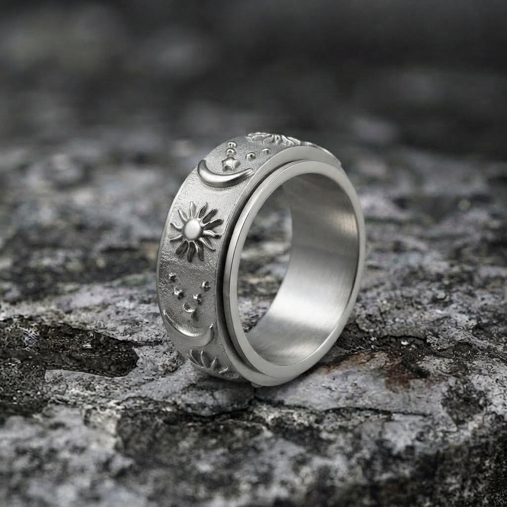 Sun & Crescent Moon Spinner Ring
