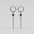 Ruby Red Crystal Long Bar Drop Hoop Earrings