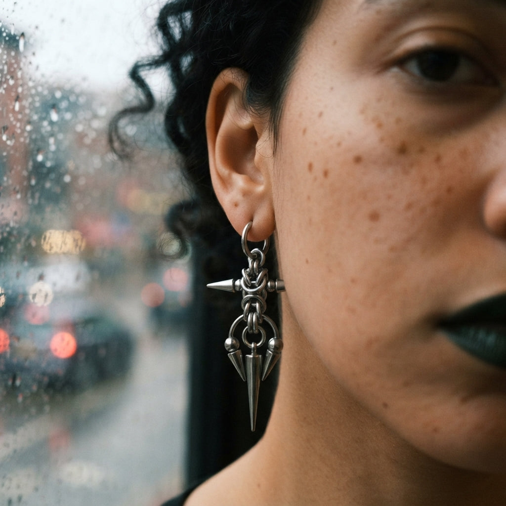 Byzantine Chainmail Spiked Cross Earrings