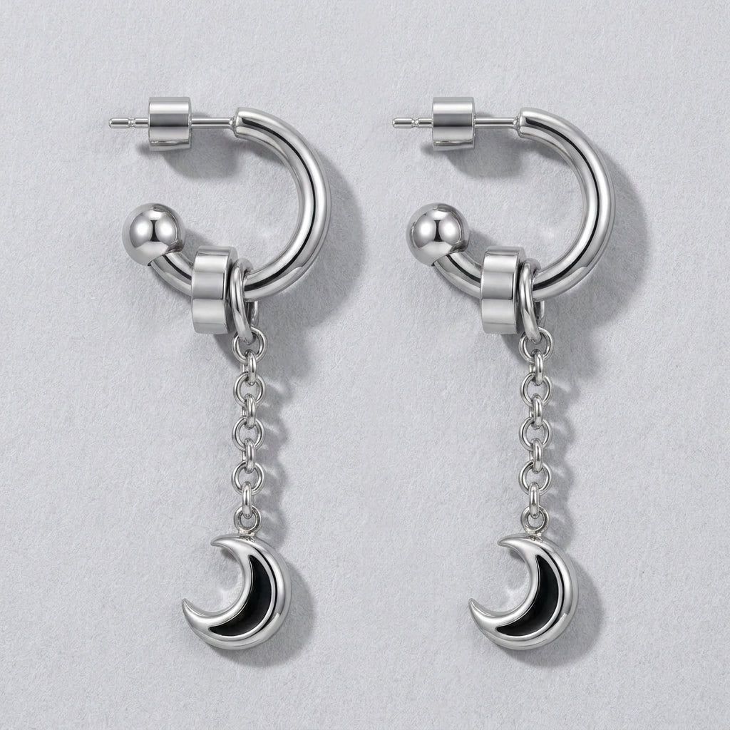 Crescent Moon Enamel Drop Earrings