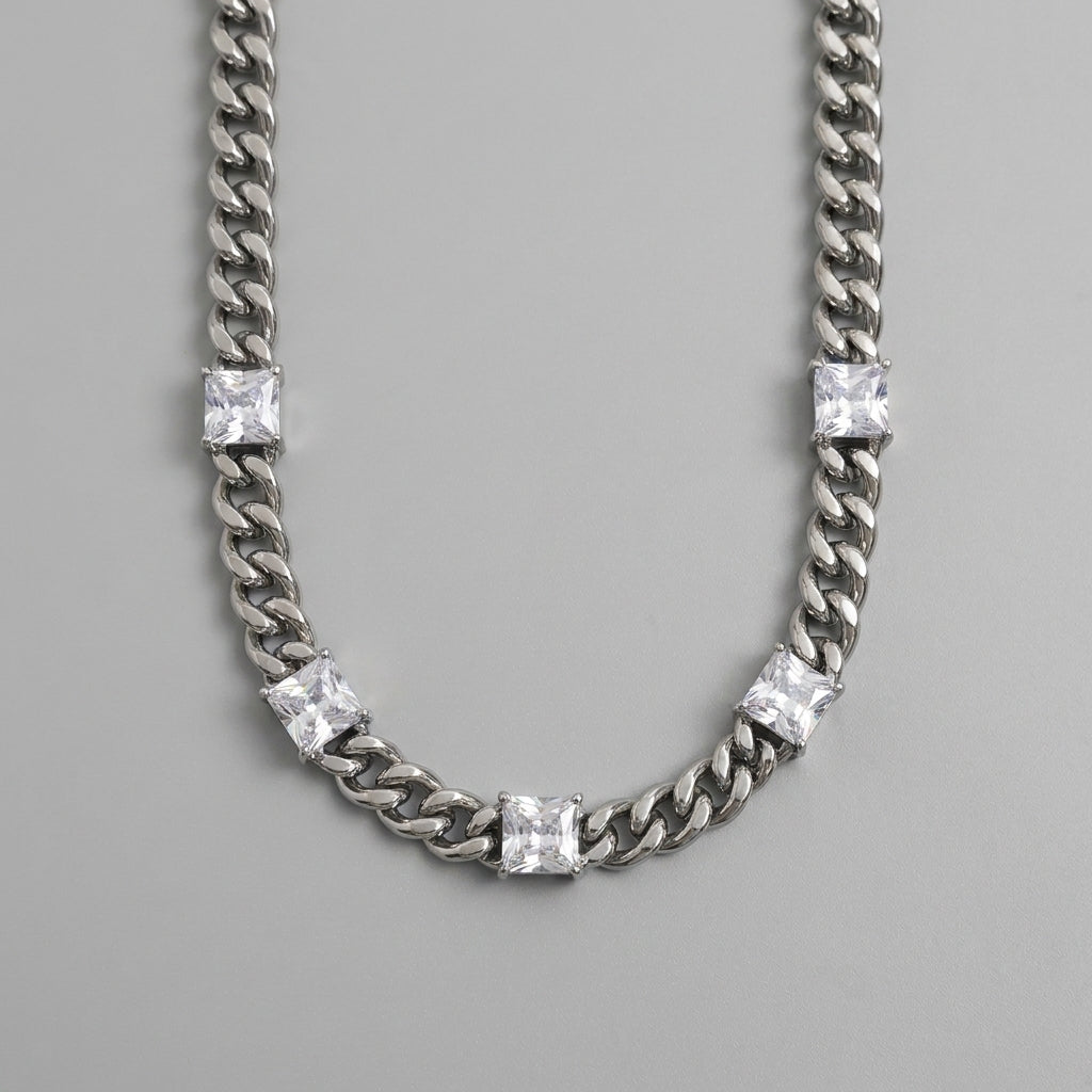 Crystal Station Curb Chain Necklace