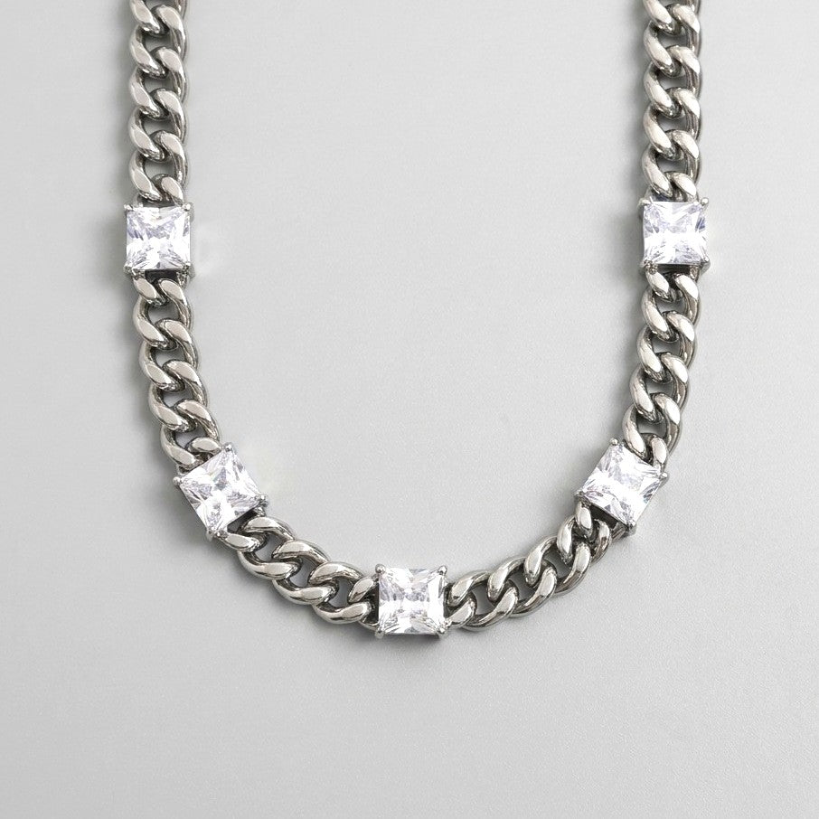 Crystal Station Curb Chain Necklace