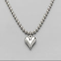 Puffy Heart Pendant Silver Bead Chain Necklace