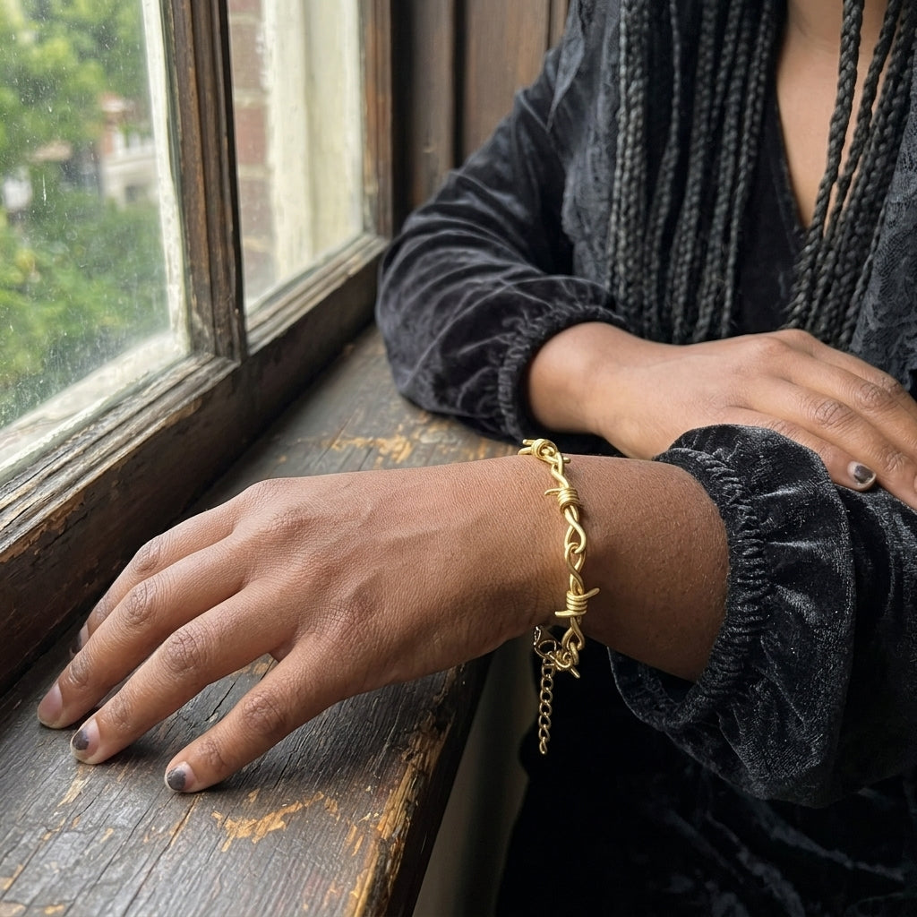 Gold Barbed Wire Chain Bracelet