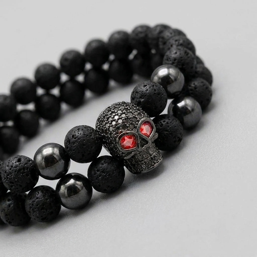 Skull Beaded Bracelet Set Red-Eyed Skull Bracelet Set