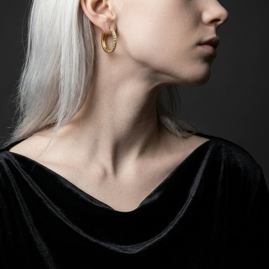 Gold Plated Crystal Pavé Hoop Earrings