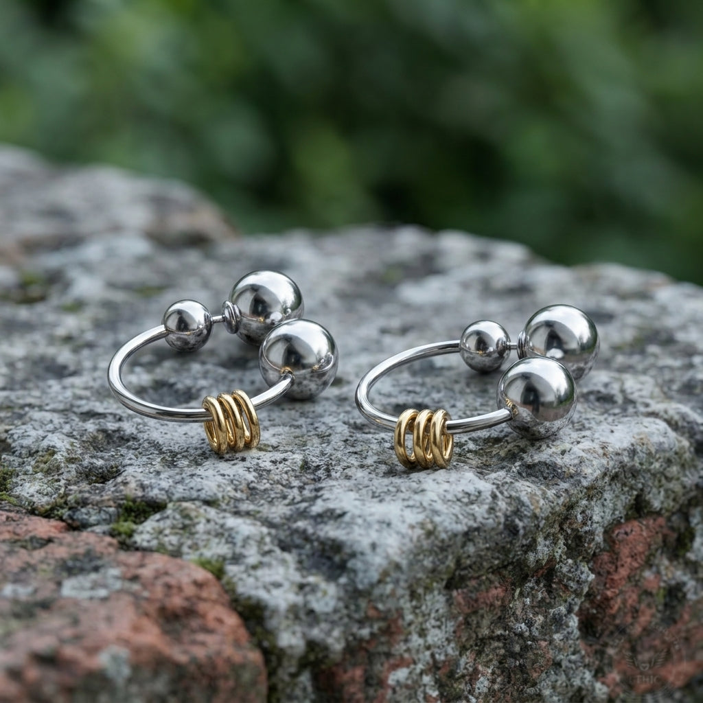 Two-Tone Double Ball Open Hoop Earrings