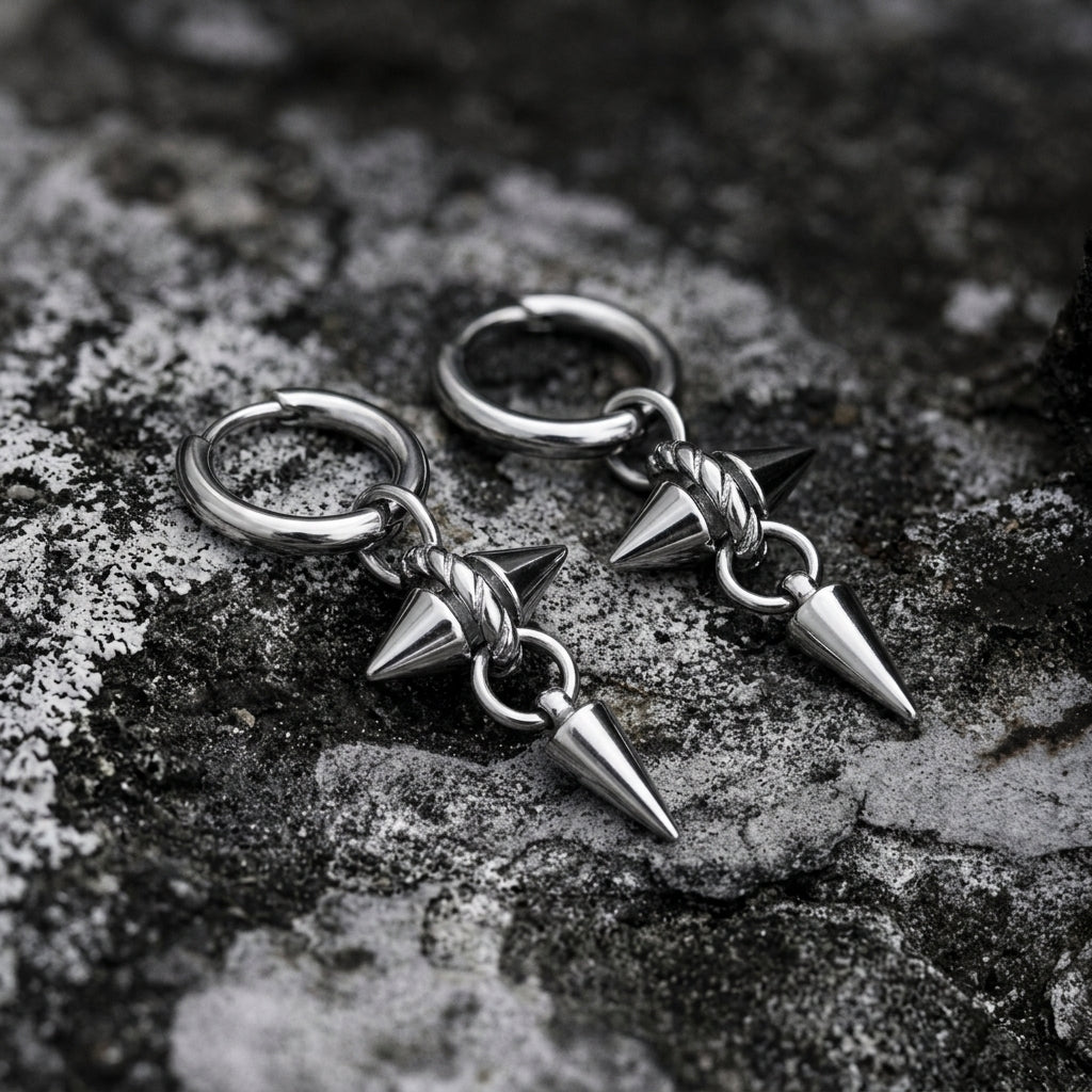 Twisted Ring Cross Spike Charm Hoop Earrings