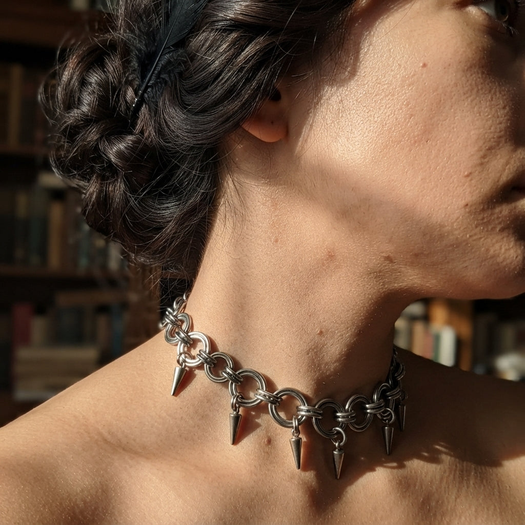 Five Fang Spike Chainmail Choker