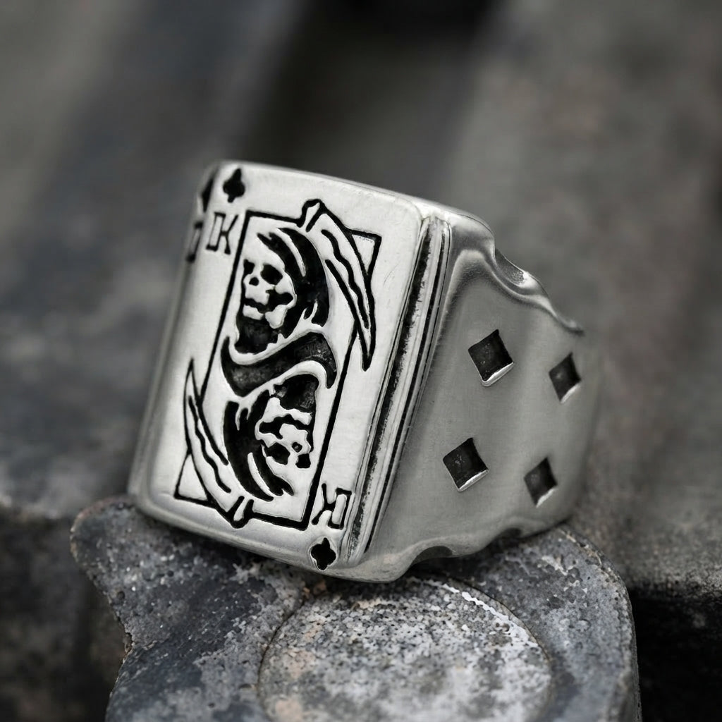 King of Clubs Grim Reaper Card Statement Ring