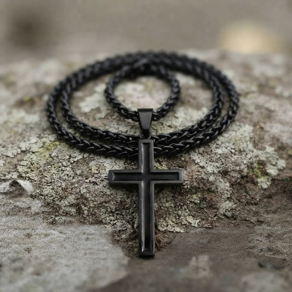 Bold Black Cross Pendant Necklace