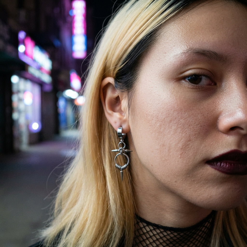 Spiked Ring & Coil Bead Drop Earrings