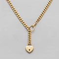 Gold Heart Padlock Ring Lariat Curb Chain Necklace