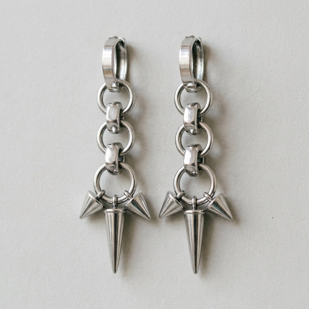 Triple Spike Rolo Chain Drop Earrings