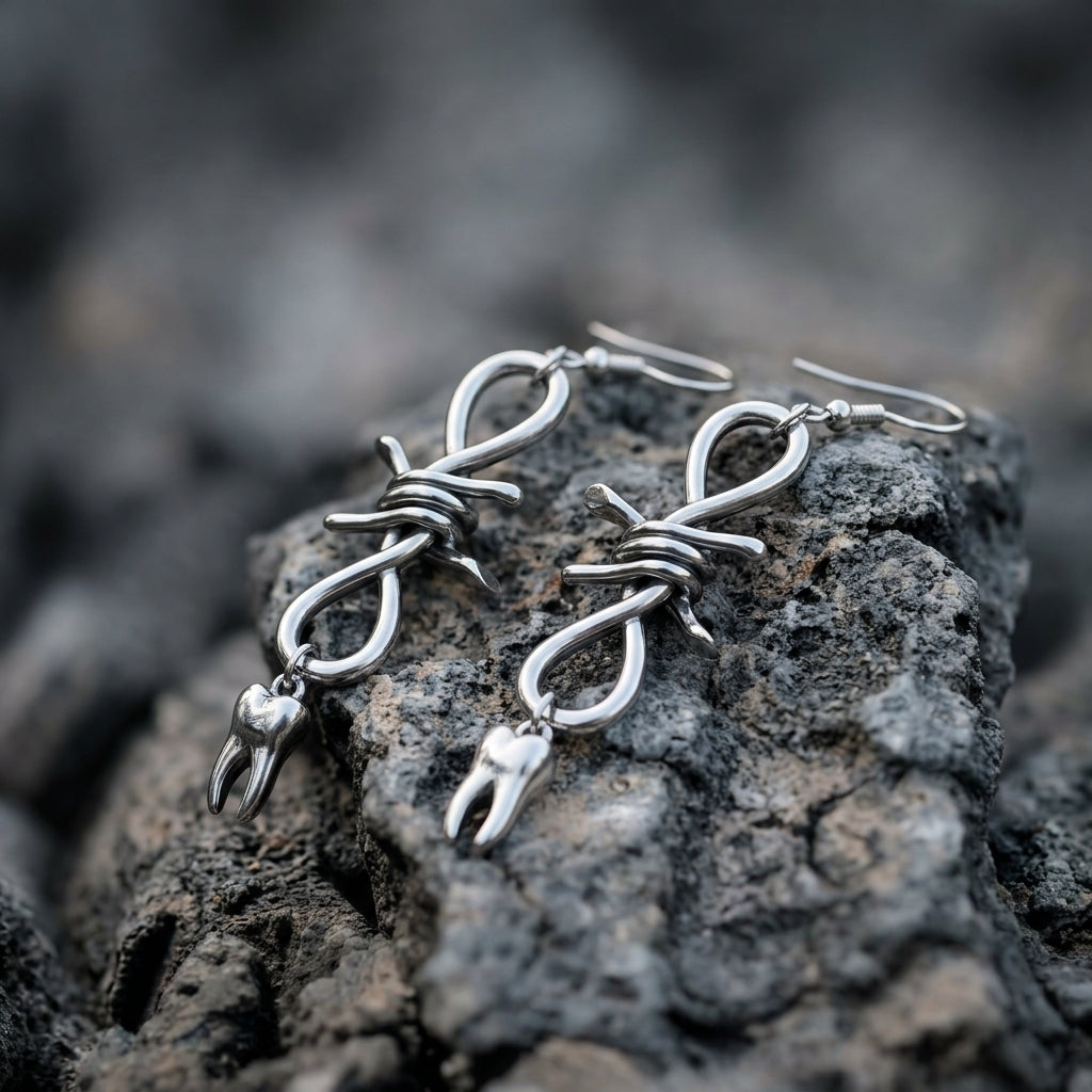 Barbed Wire Molar Tooth Drop Earrings