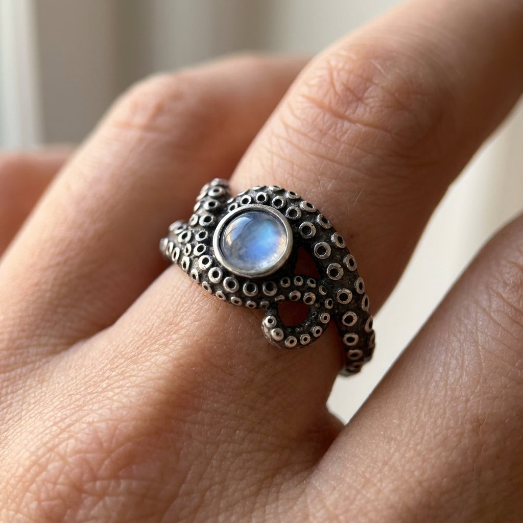 Moonstone Octopus Tentacle Ring