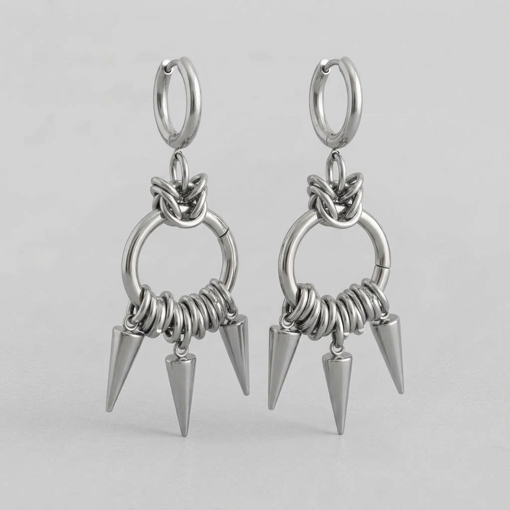 Chainmaille O-Ring Triple Spike Hoop Earrings