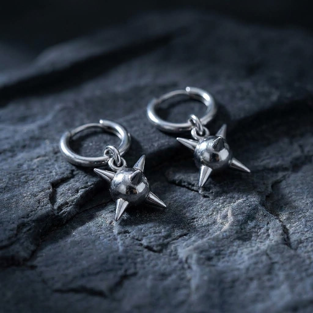 Spiked Orb Star Huggie Earrings