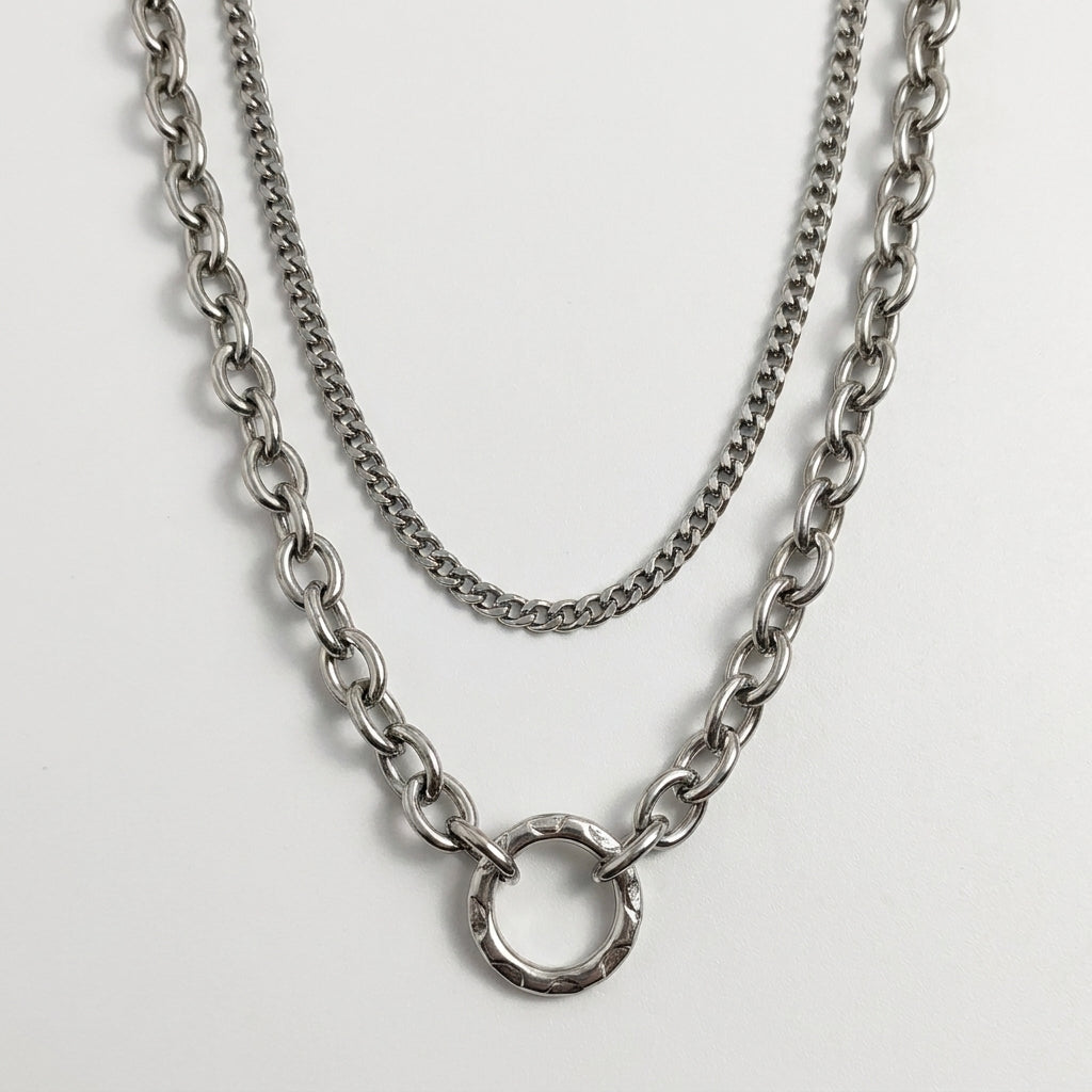 Double Chain Ring Clasp Necklace