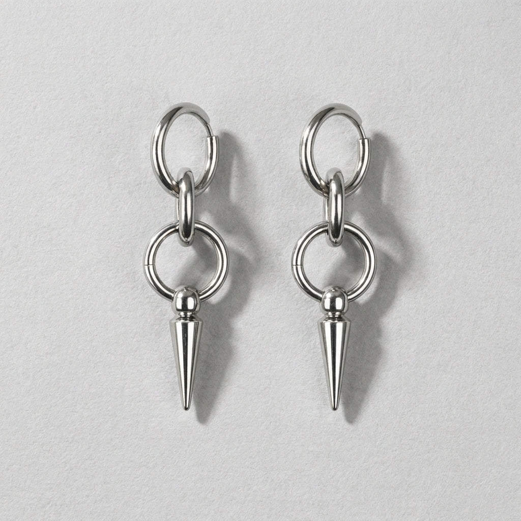 Double Ring Spike Drop Earrings