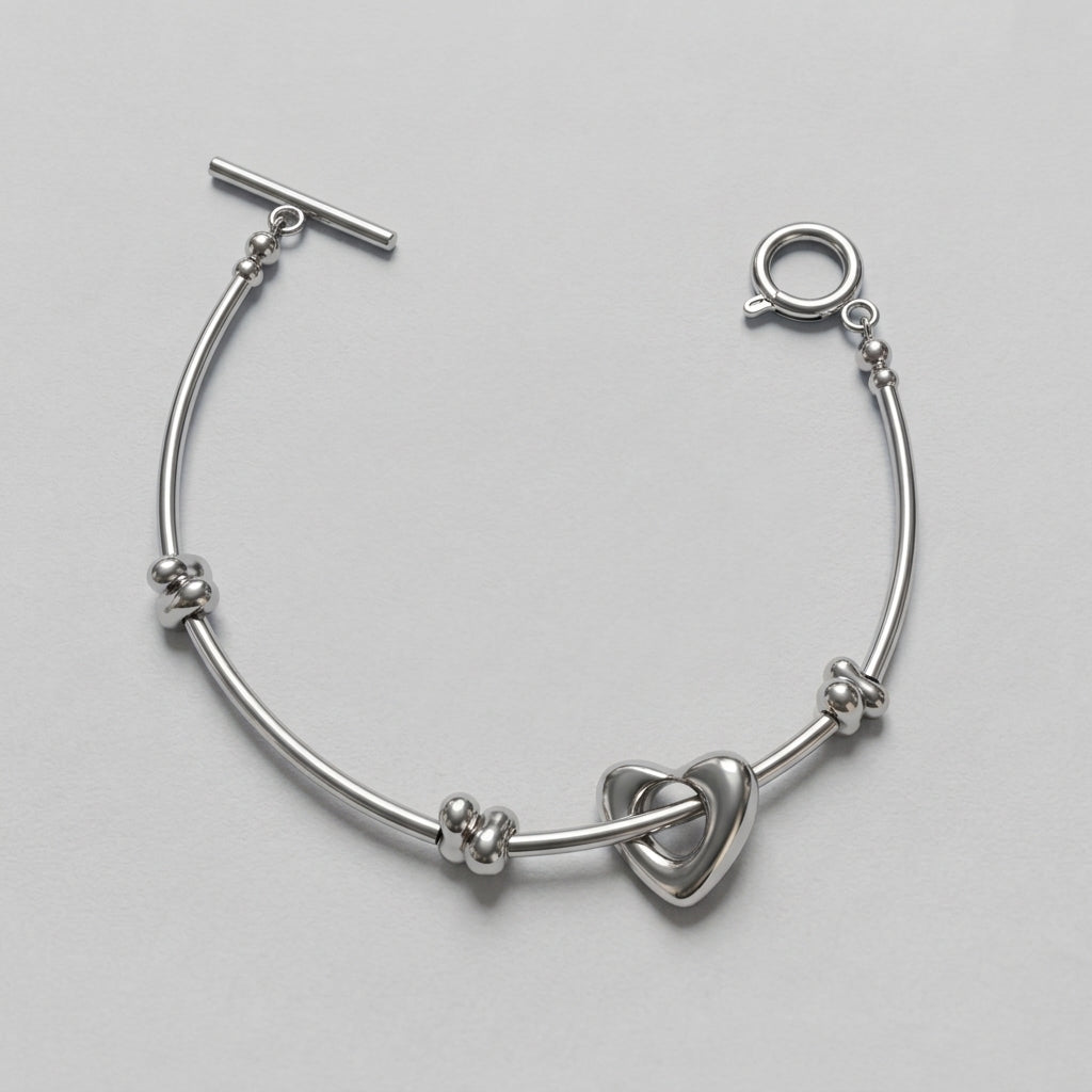 Open Heart Tube Bead Toggle Bracelet