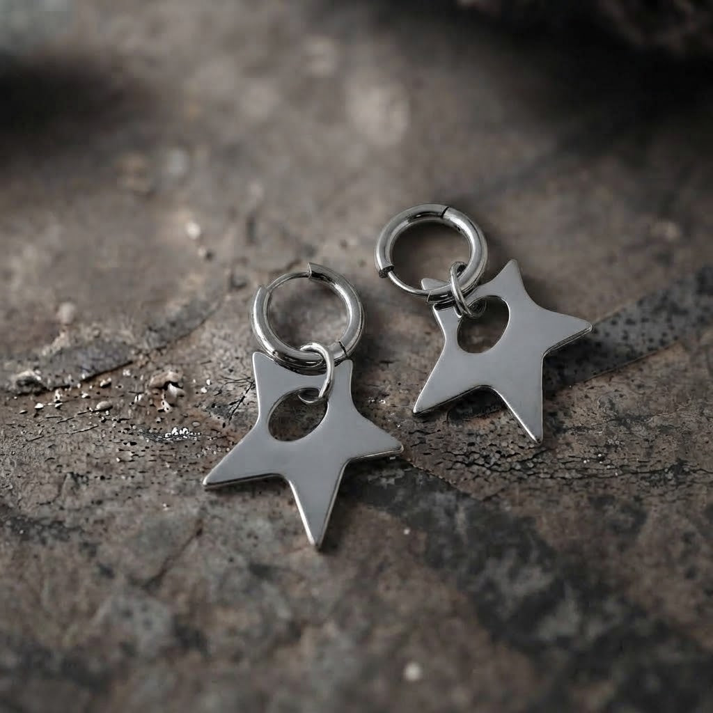 Chunky Mirror Star Huggie Earrings