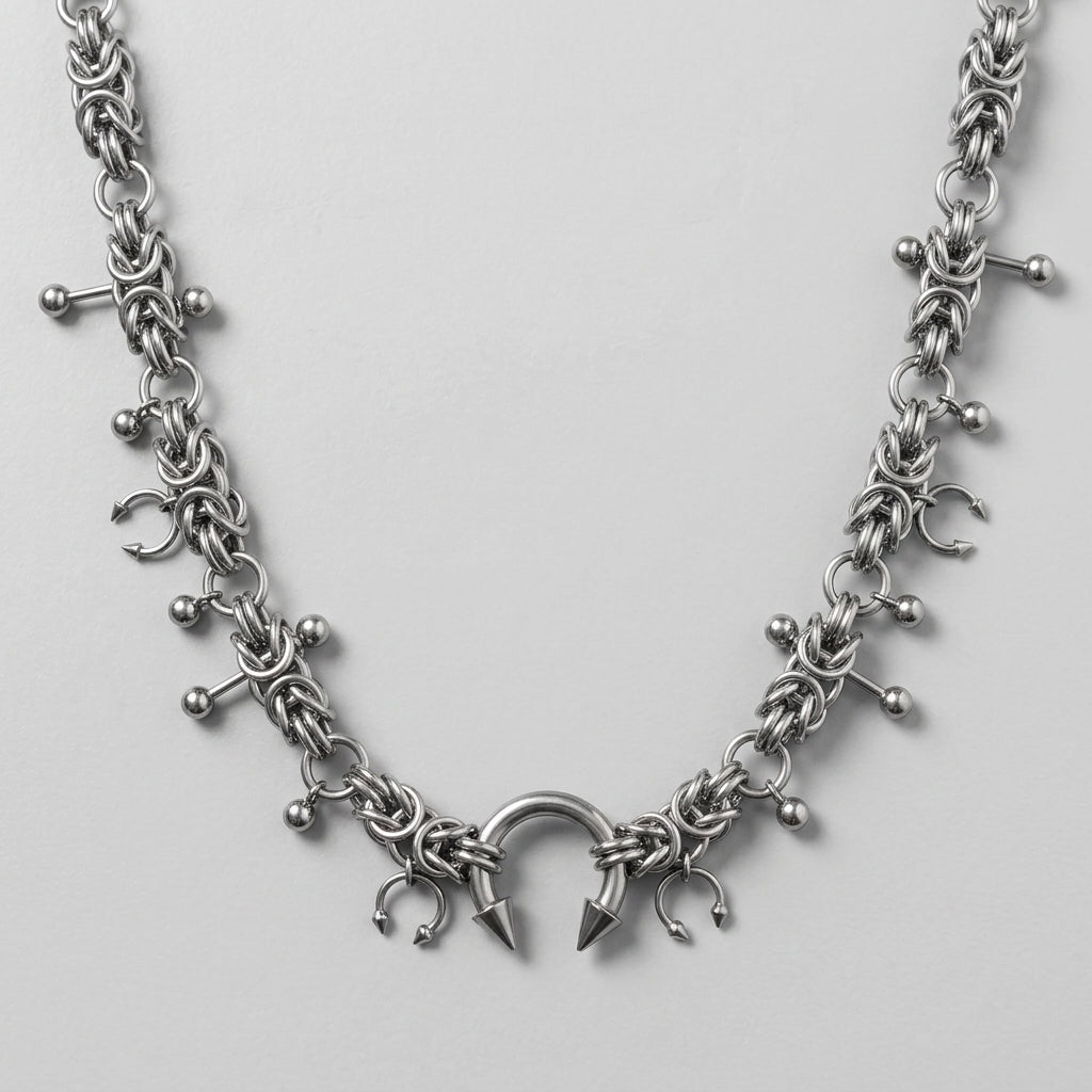 Horseshoe Spike Barbell Byzantine Chainmaille Choker Necklace