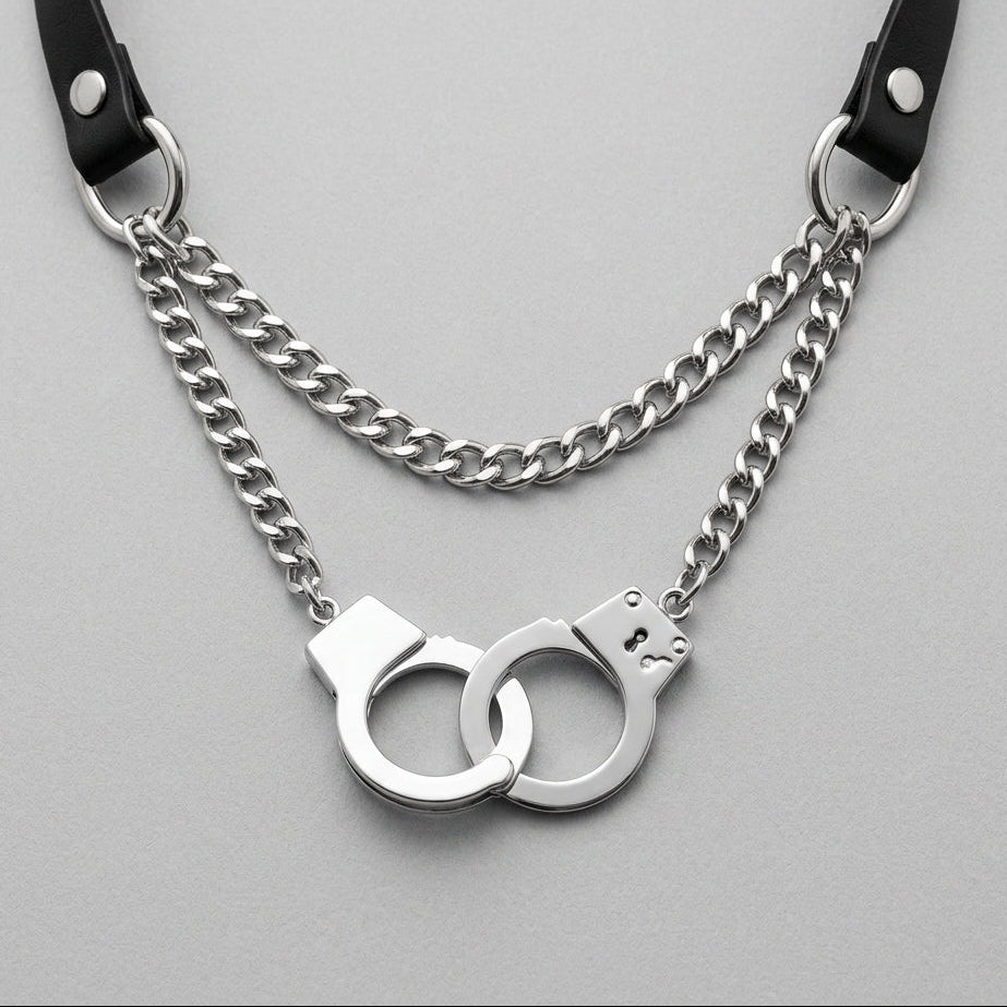 Interlocked Handcuff Layered Chain Choker