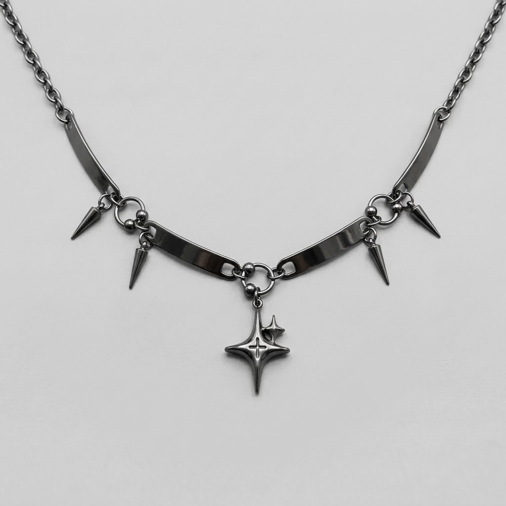 Sparkle Star Spike Bar Link Choker Necklace