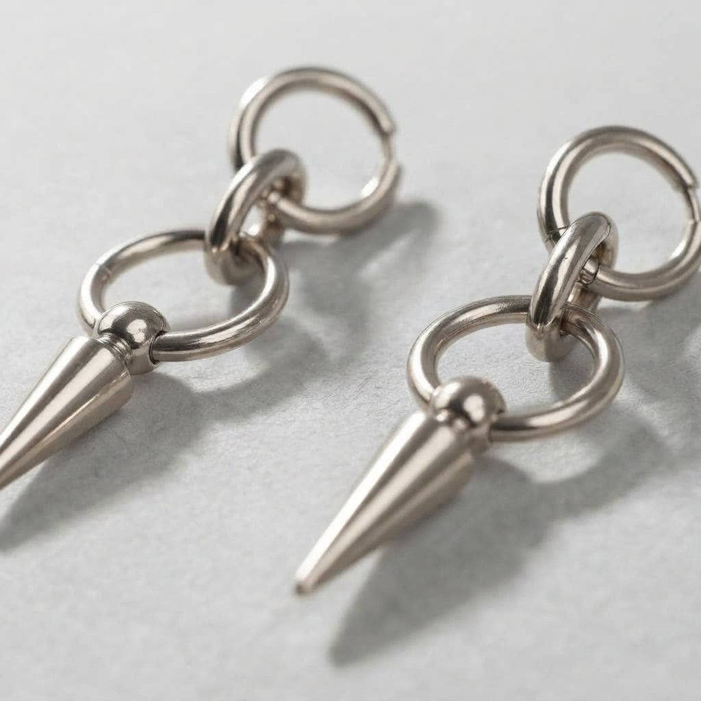 Double Ring Spike Drop Earrings
