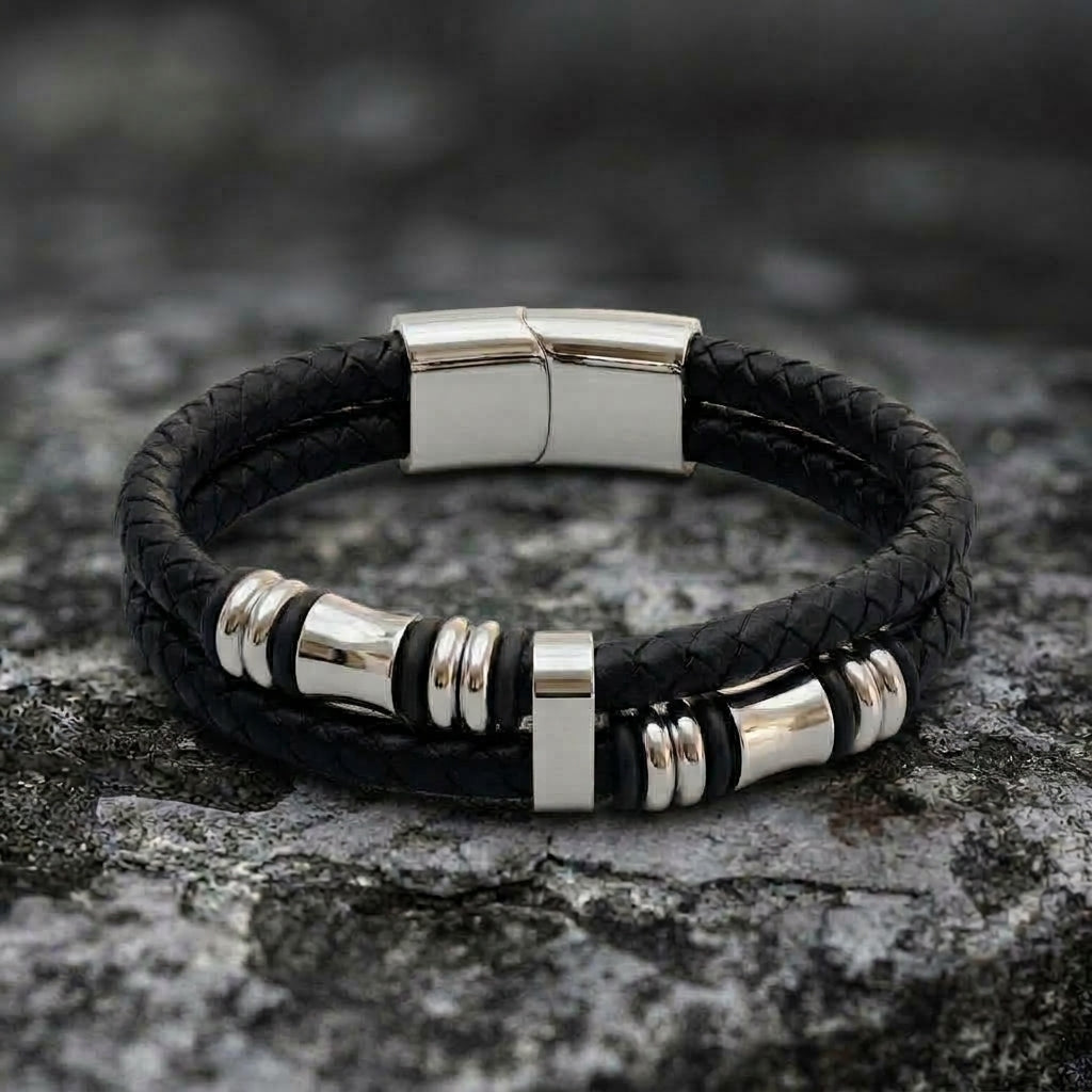 Silver Bead Leather Wrap Bracelet
