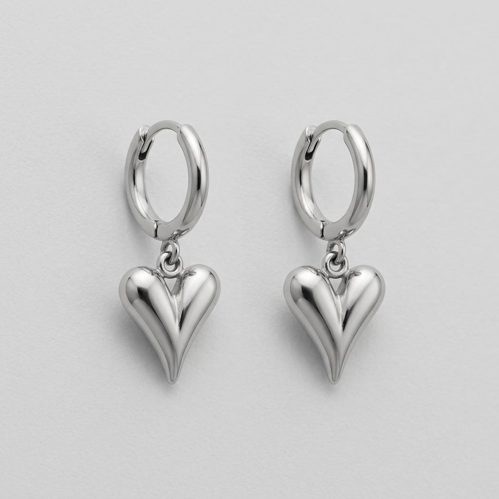 Puffy Heart Charm Huggie Hoop Earrings