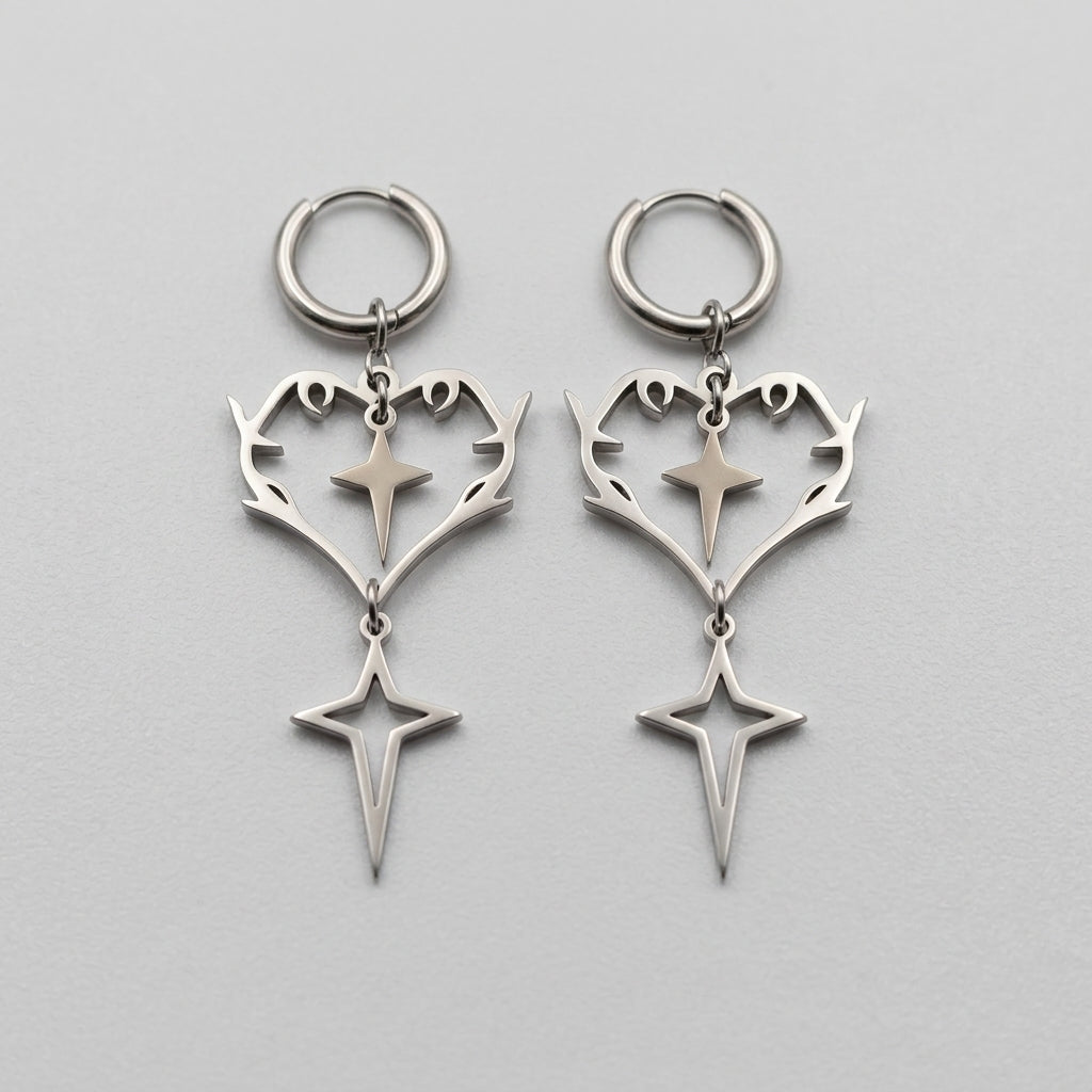 Thorn Heart & Falling Star Hoop Earrings