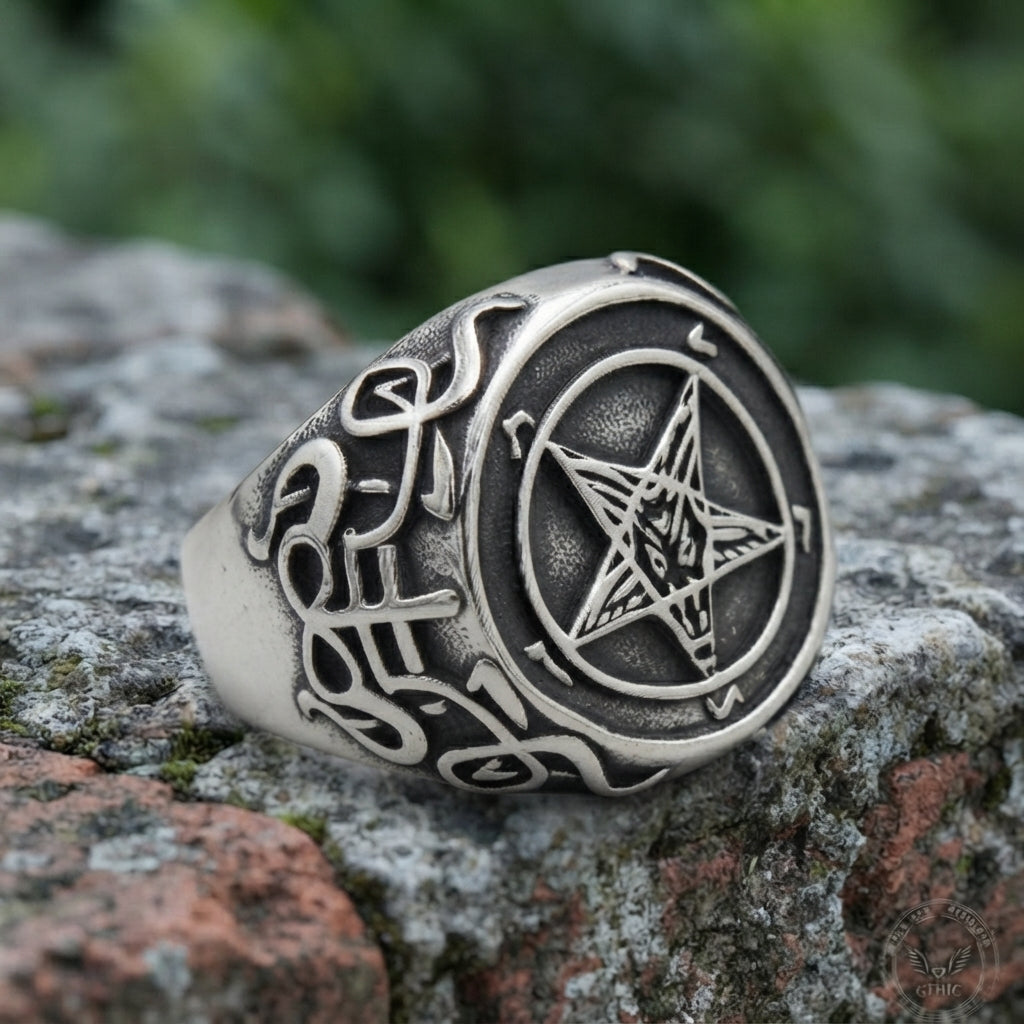 Baphomet Pentagram Signet Ring