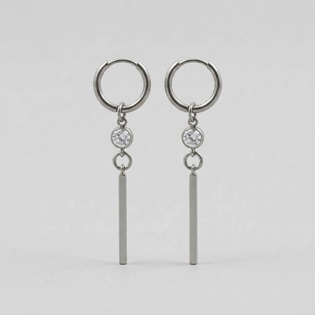 Clear Crystal Long Bar Drop Hoop Earrings