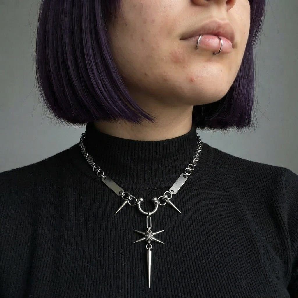 Spiked Starburst Dagger Chainmail Necklace