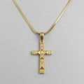 Gold Faceted Pyramid Crystal Cross Snake Chain Necklace