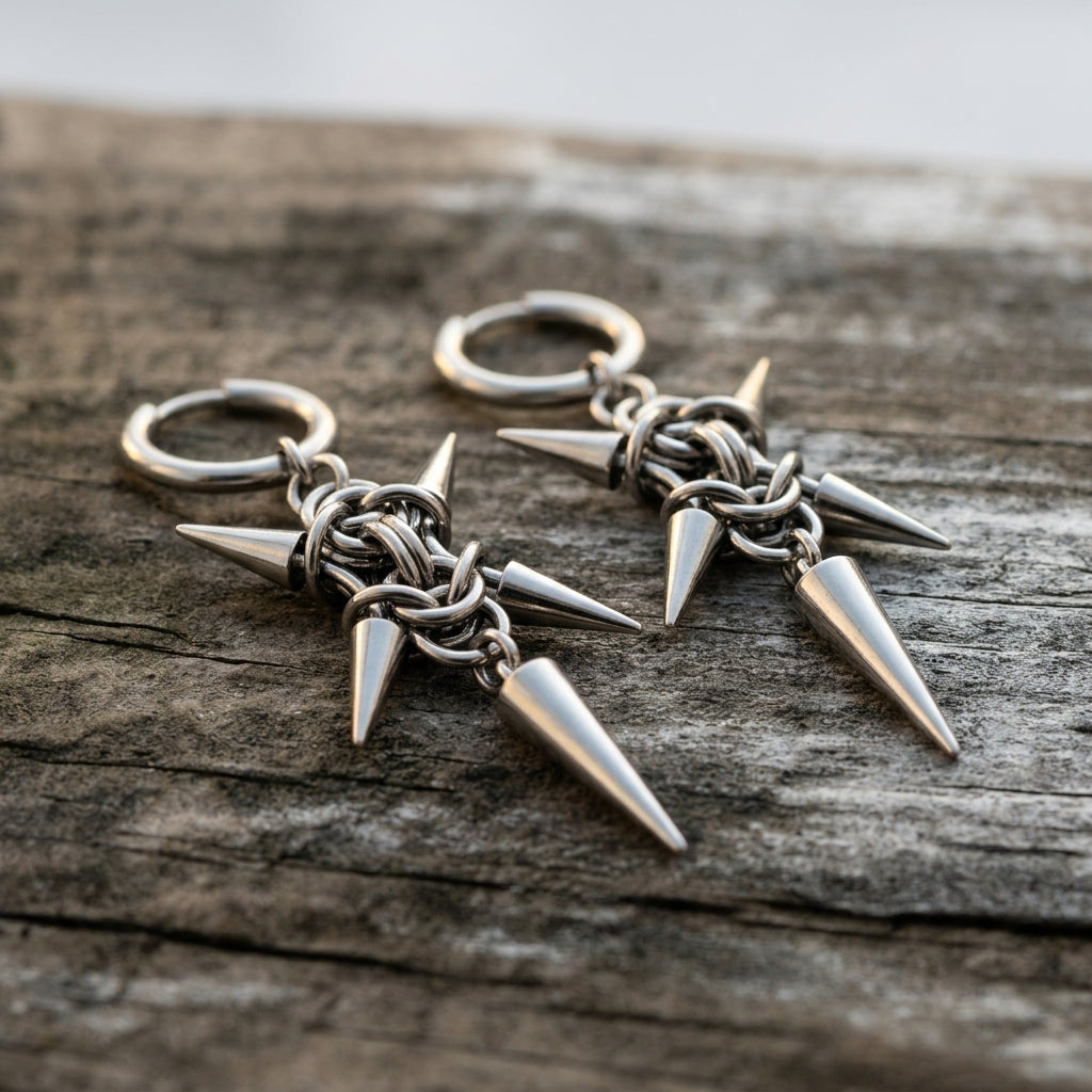 Spiked Chainmail Cluster Dagger Earrings