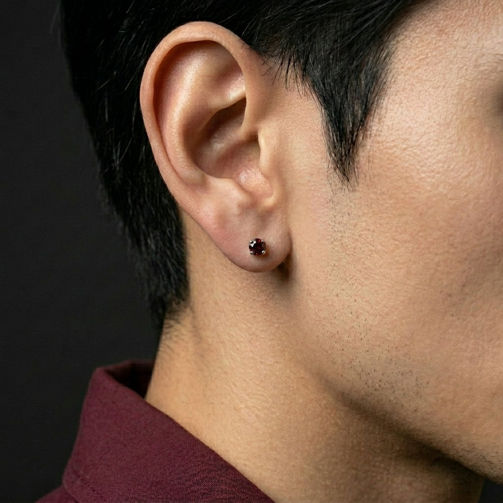 Gothic Red Crystal Round Stud Earrings