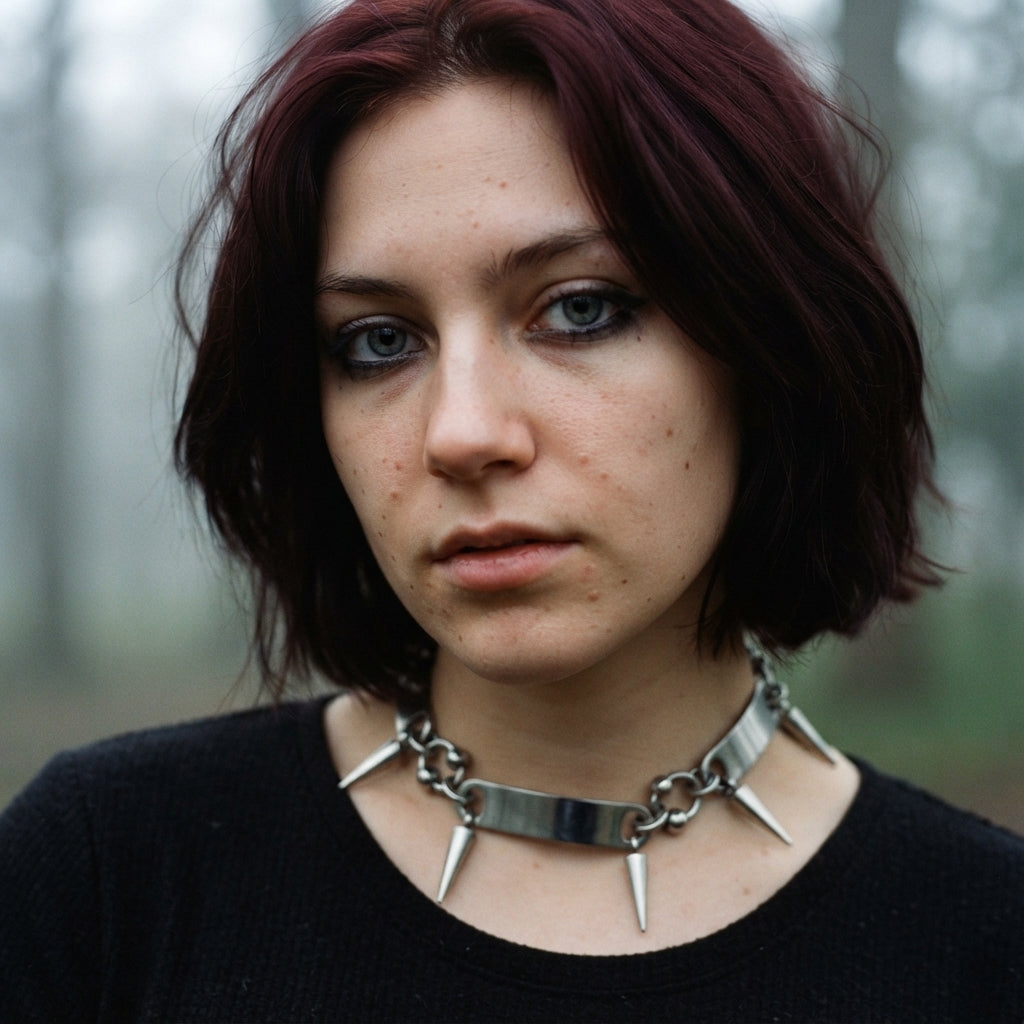 Chokerketting met spiegelstaafjes en hangende punten