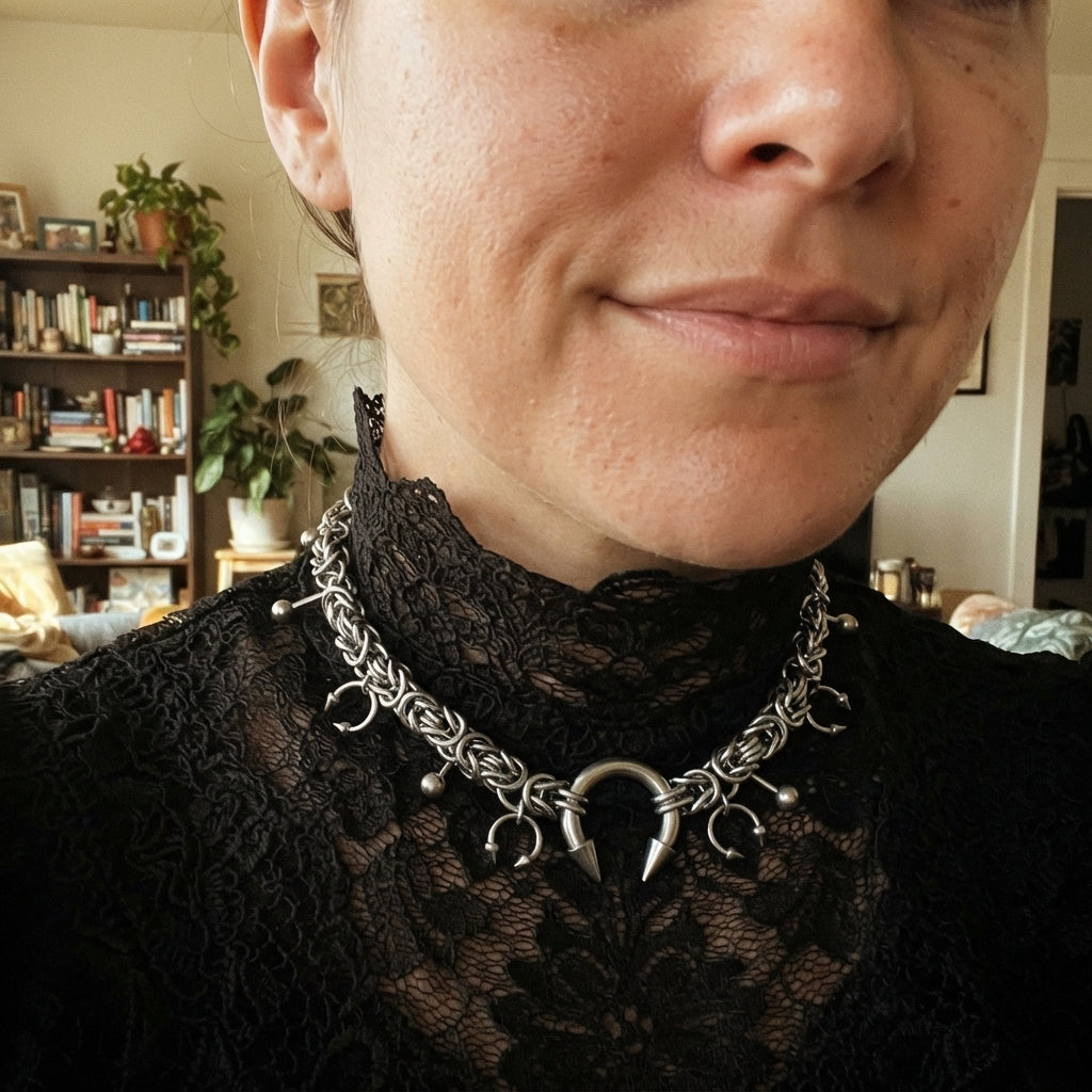 Horseshoe Spike Barbell Byzantine Chainmaille Choker Necklace
