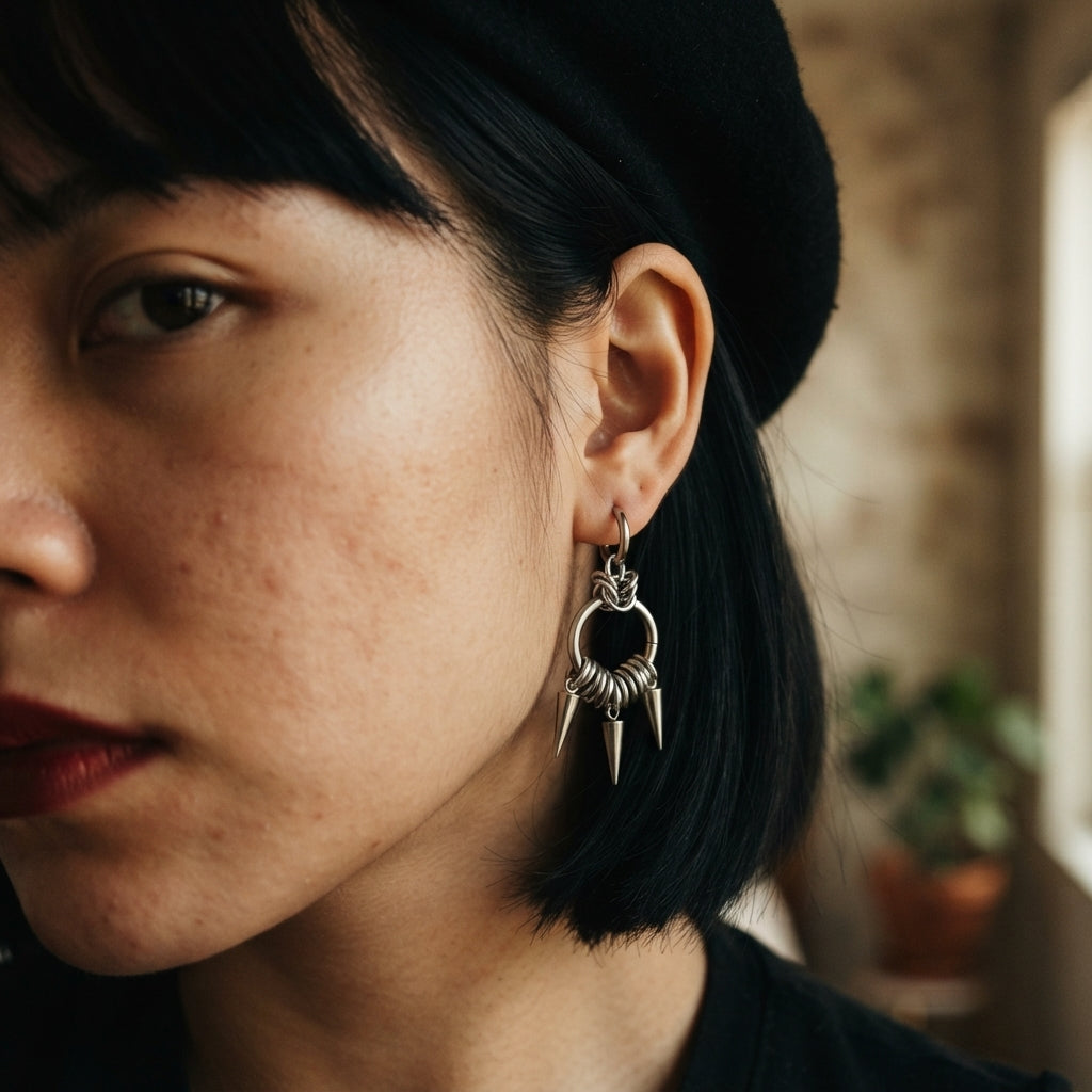 Chainmaille O-Ring Triple Spike Hoop Earrings