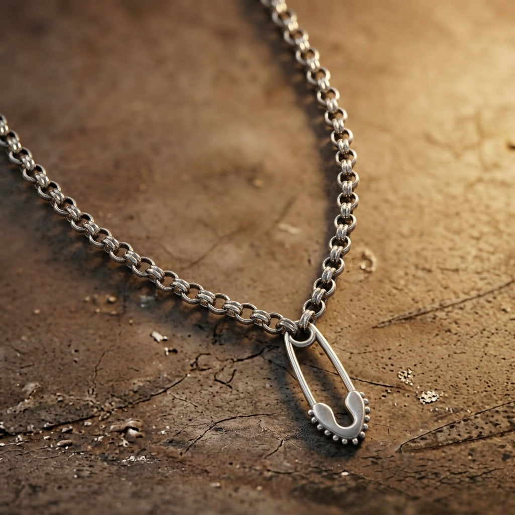 Safety Pin Pendant Rolo Chain Necklace
