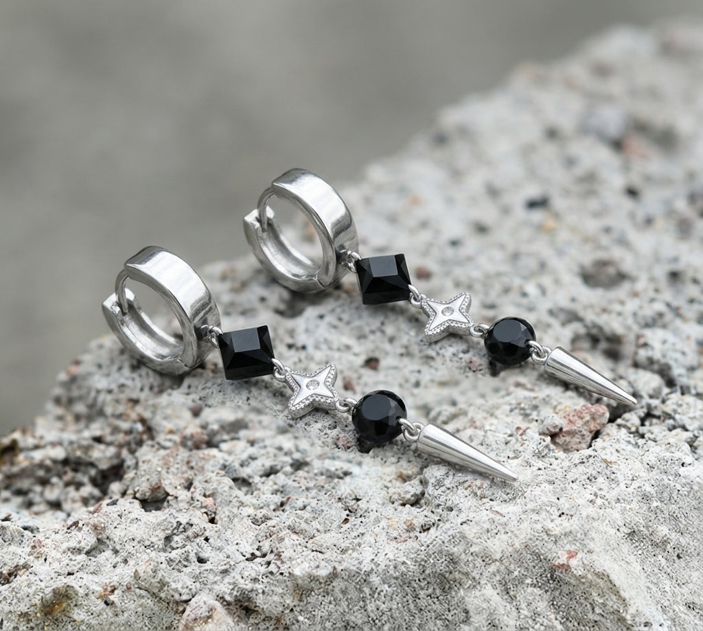Layered Gem & Star Spike Earrings