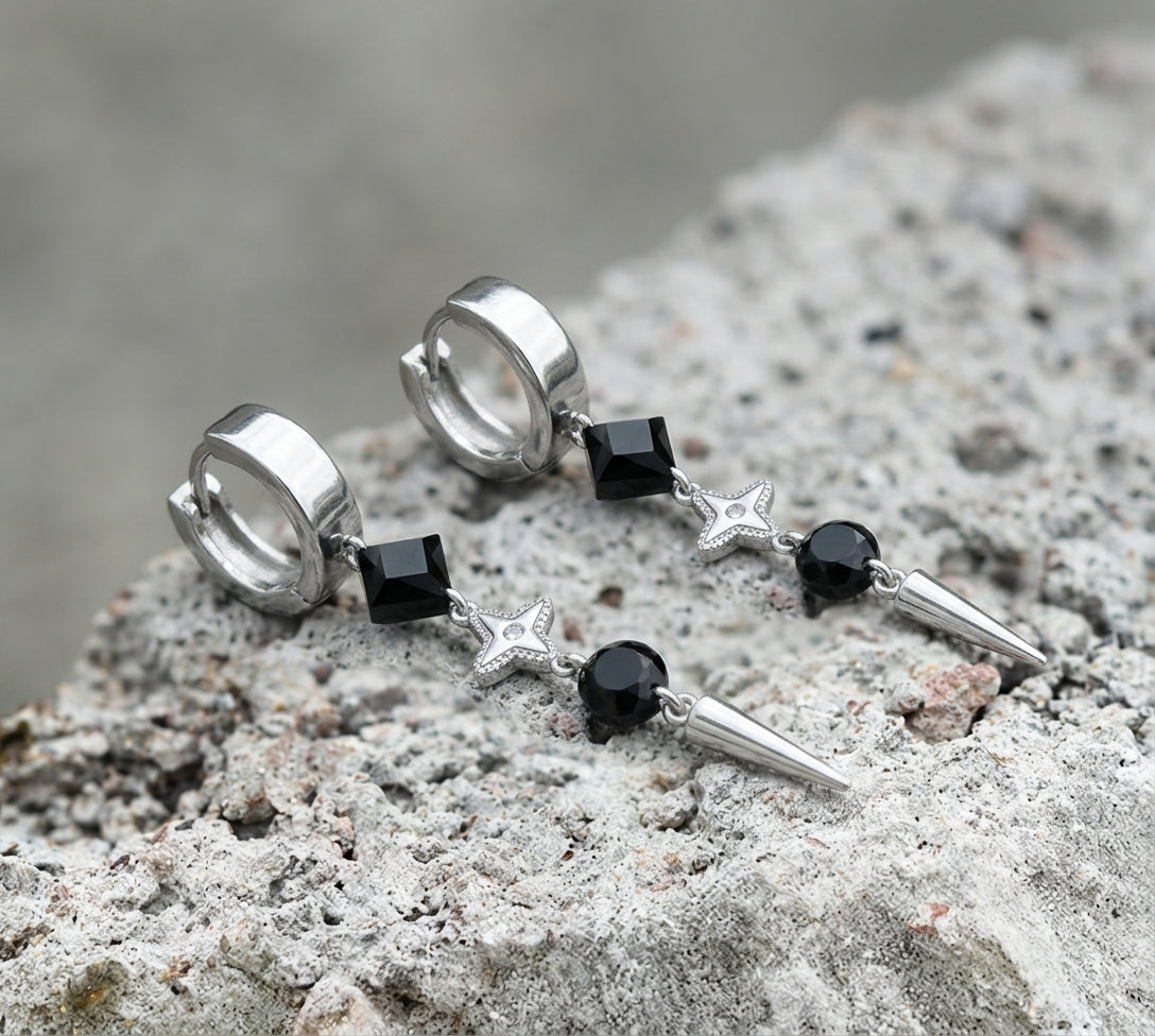 Layered Gem & Star Spike Earrings