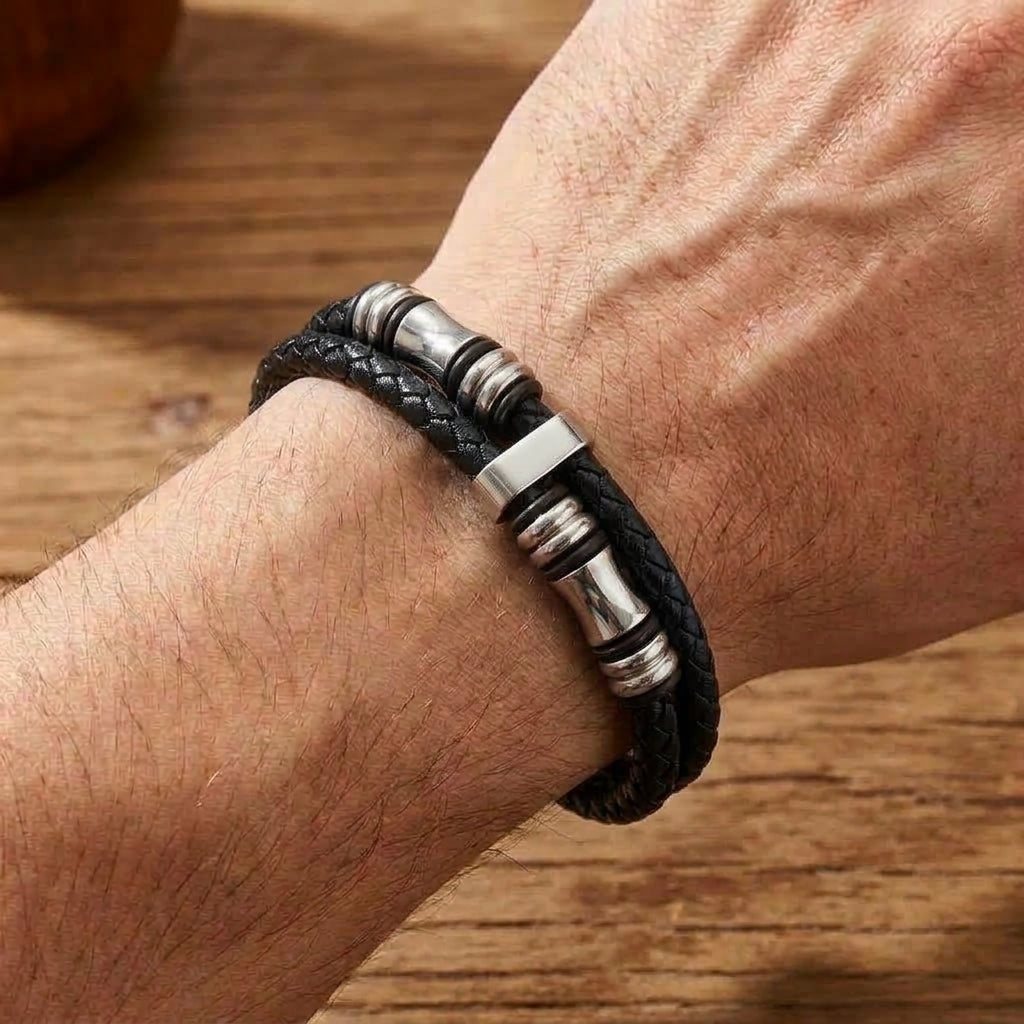 Silver Bead Leather Wrap Bracelet