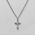 Antiqued Studded Pyramid Cross Paperclip Chain Necklace