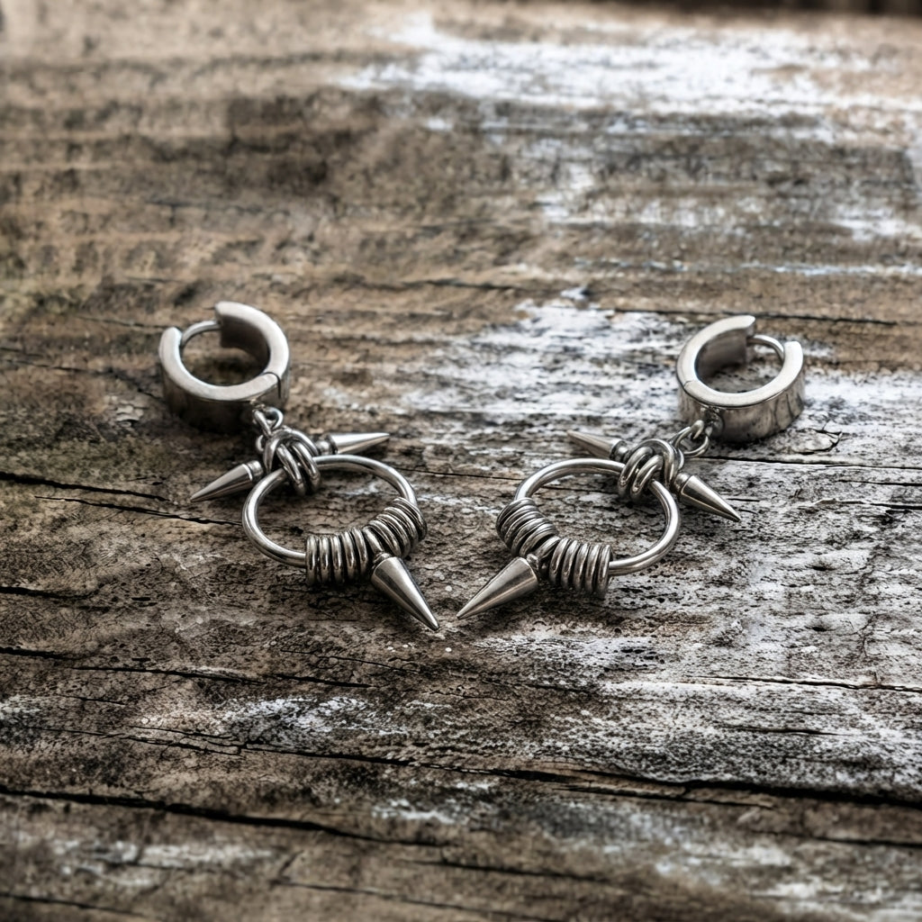 Spiked Ring & Coil Bead Drop Earrings