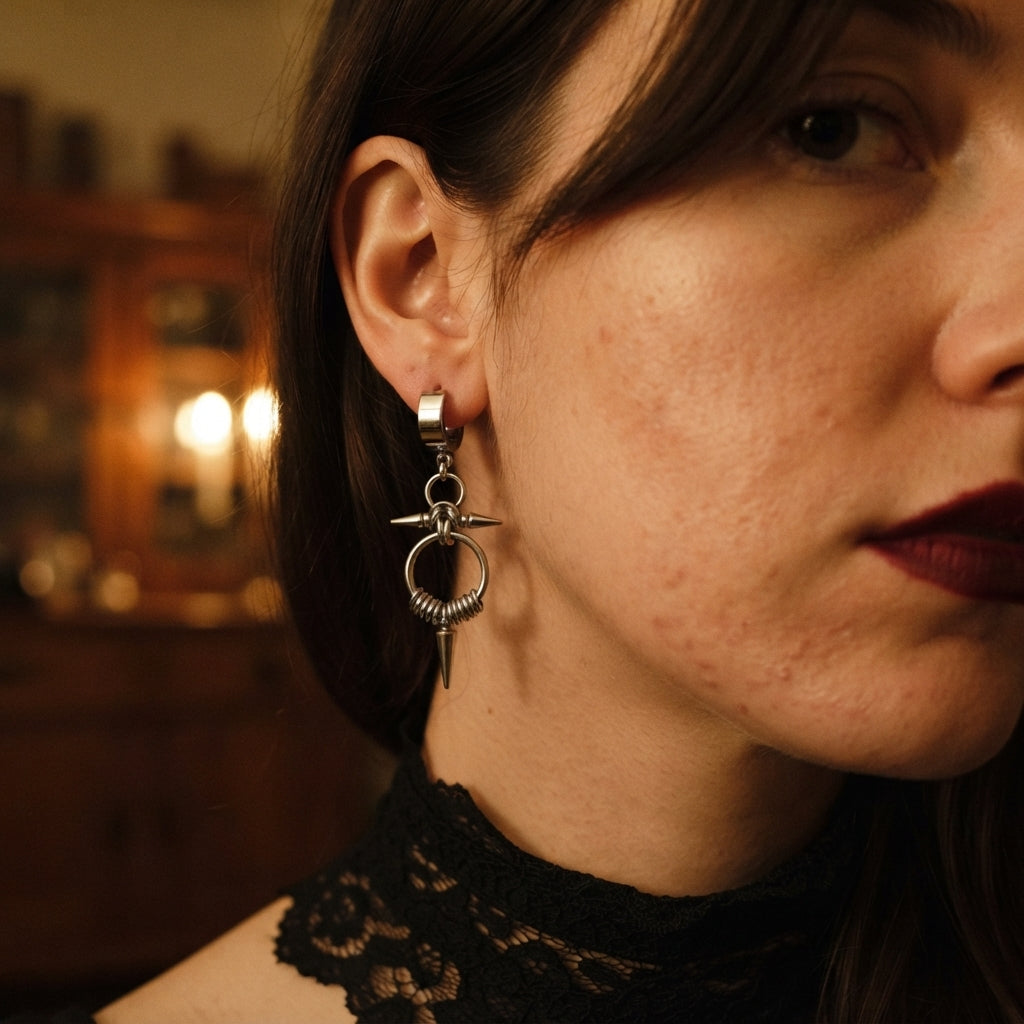 Spiked Ring & Coil Bead Drop Earrings