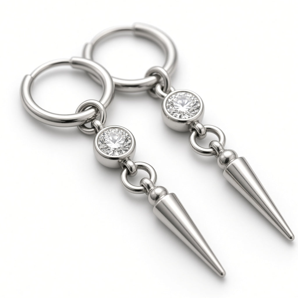 Clear Crystal Bezel Spike Drop Hoop Earrings